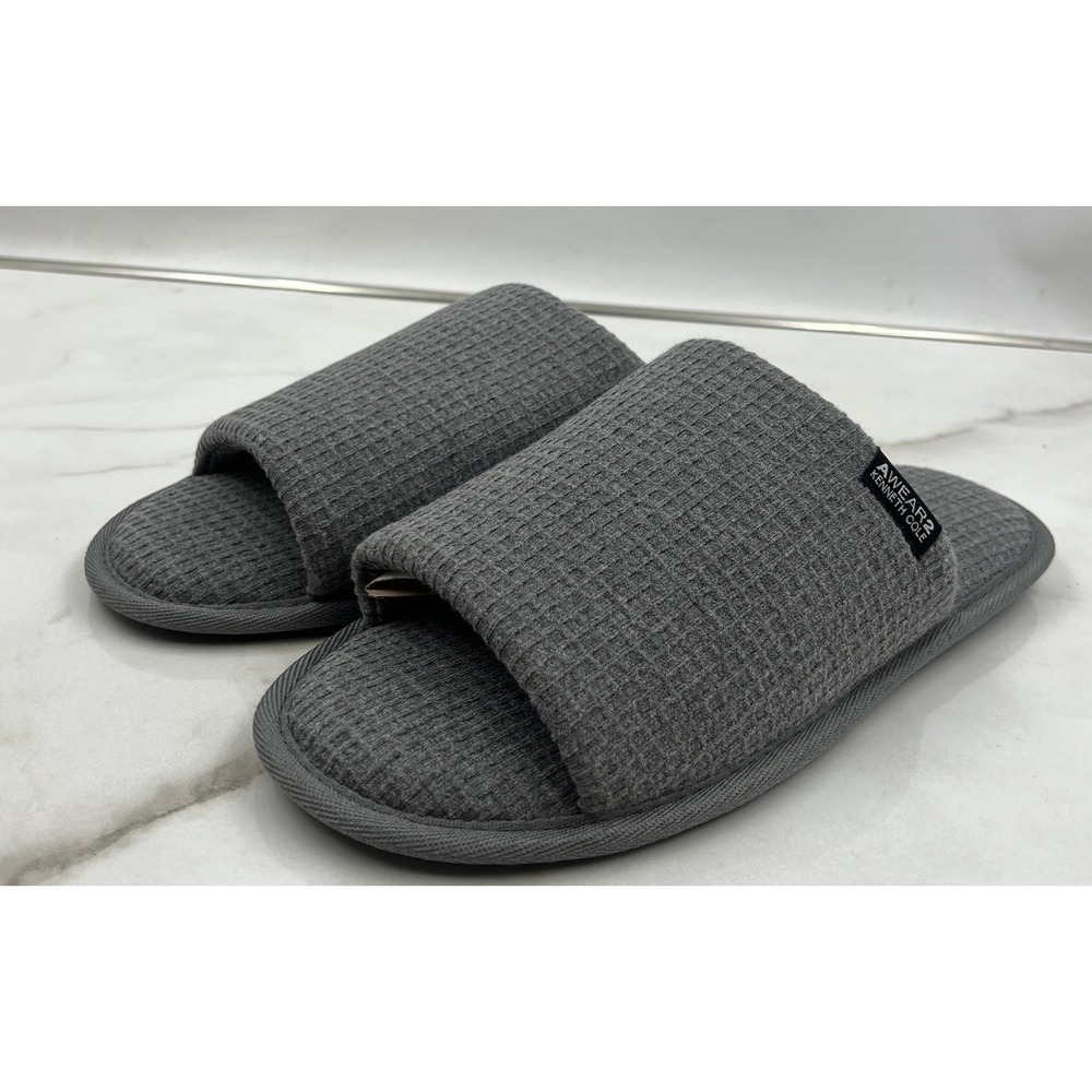 AWEARNESS Kenneth Cole Slippers  Men's Large Gray Waffle Knit Open Toe Slides